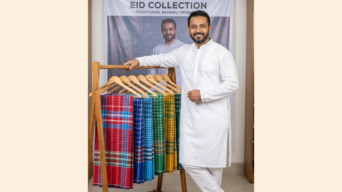 Traditional Bangladeshi men's clothing including panjabi and lungi