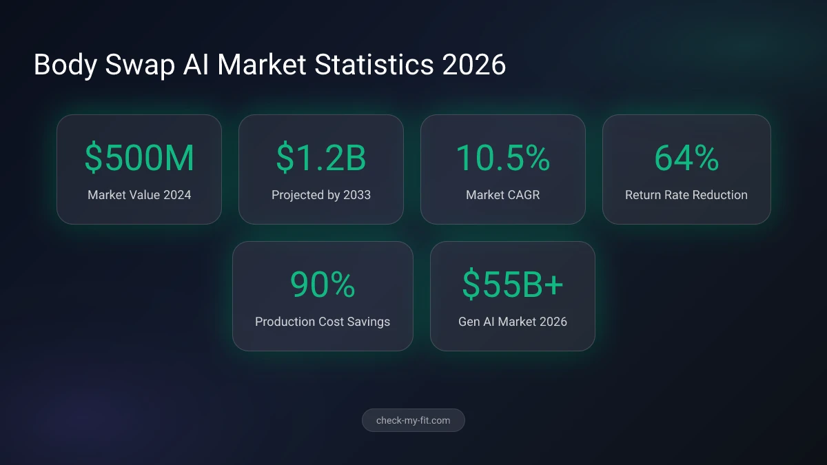Infographic showing body swap AI market statistics and growth data