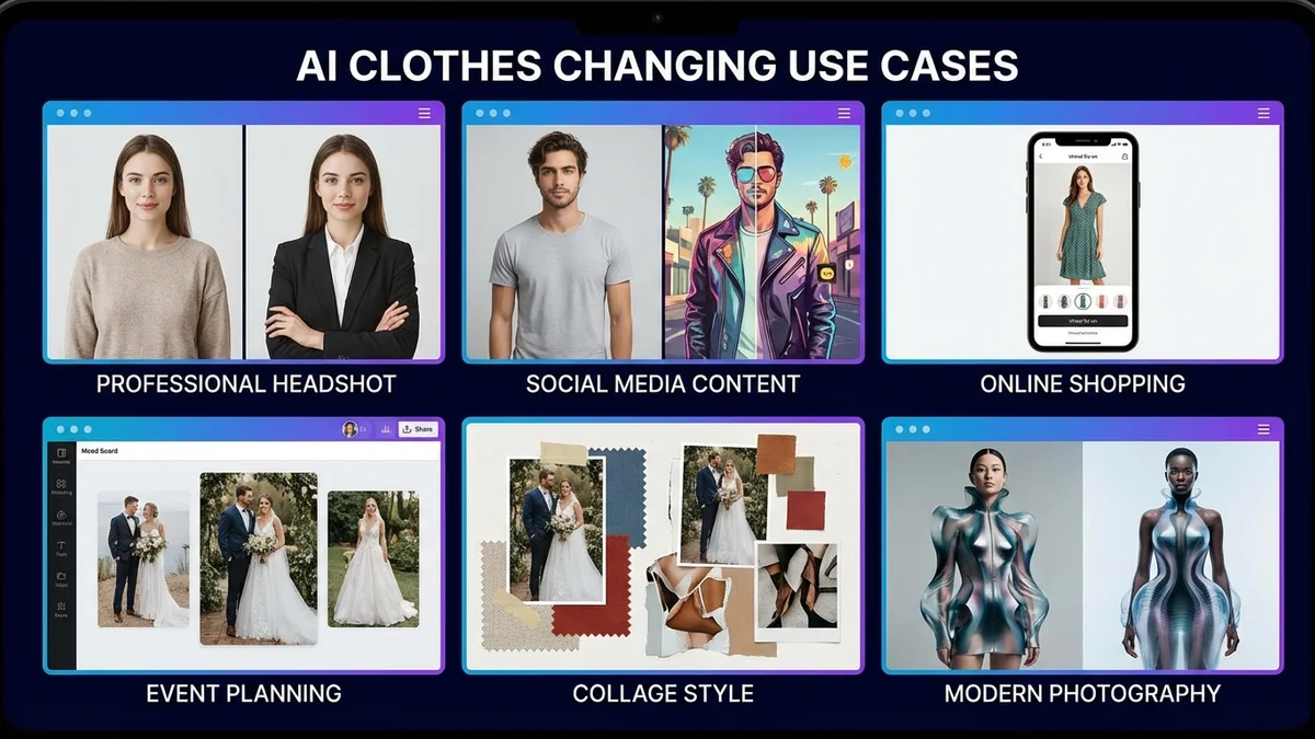Various use cases for AI clothes changing - shopping, social media, events