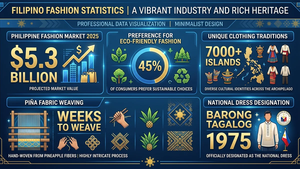 Statistics infographic showing Filipino fashion market data and virtual try-on adoption rates