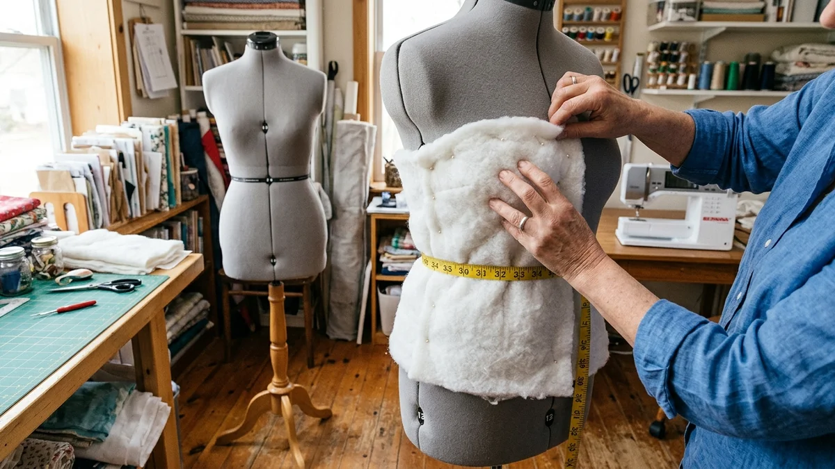 Step-by-step process of padding and adjusting a dress form