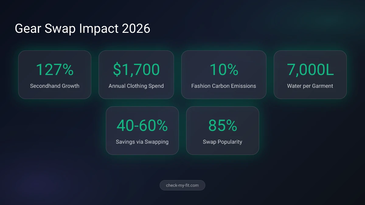 Gear Swap Guide Statistics showing growth of secondhand market and environmental impact