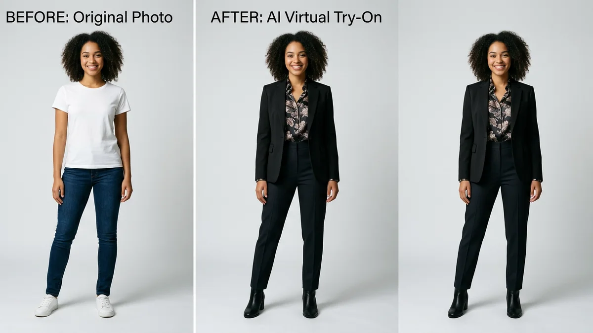 Comparison showing Google virtual try on accuracy with different clothing types