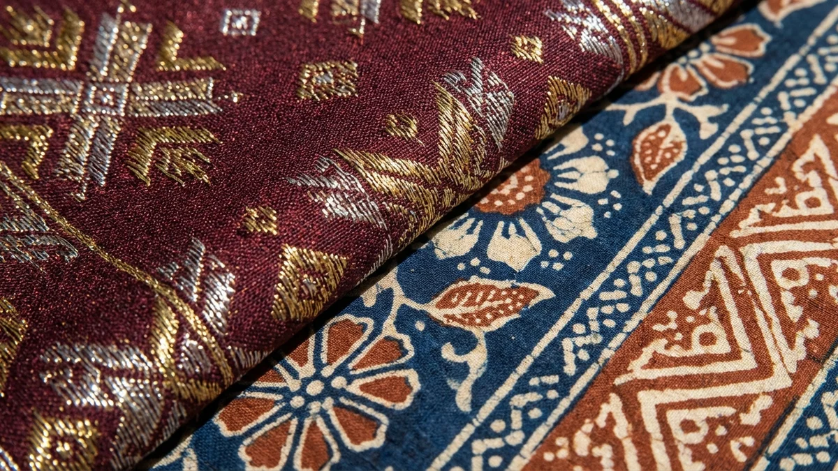 Traditional songket and batik fabric patterns from Malaysia