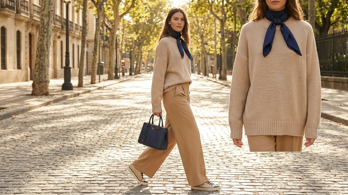 Perfectly coordinated outfit display showing complementary colors and balanced proportions