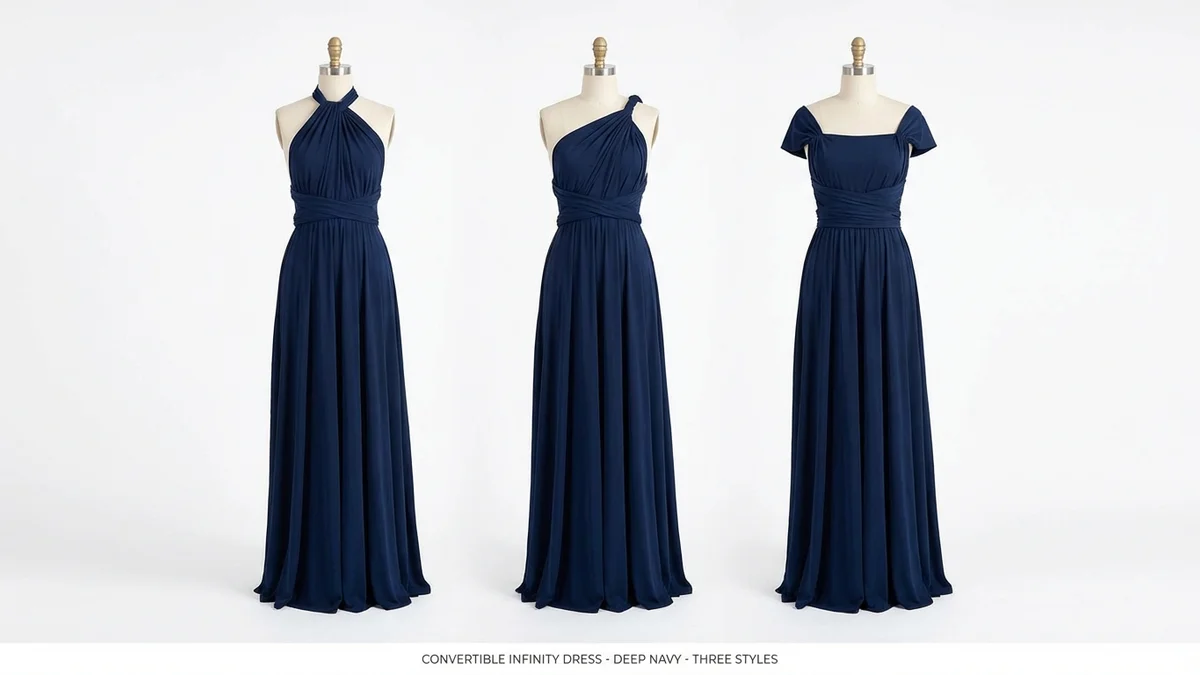 Convertible infinity wrap dress in multiple styling options