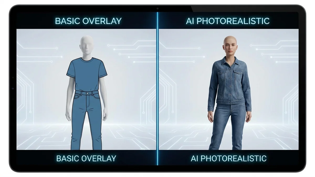 AI-generated realistic clothing displayed on virtual fashion model with natural fabric draping