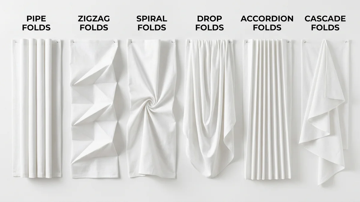 Visual guide showing different types of fabric folds used in rendering clothes