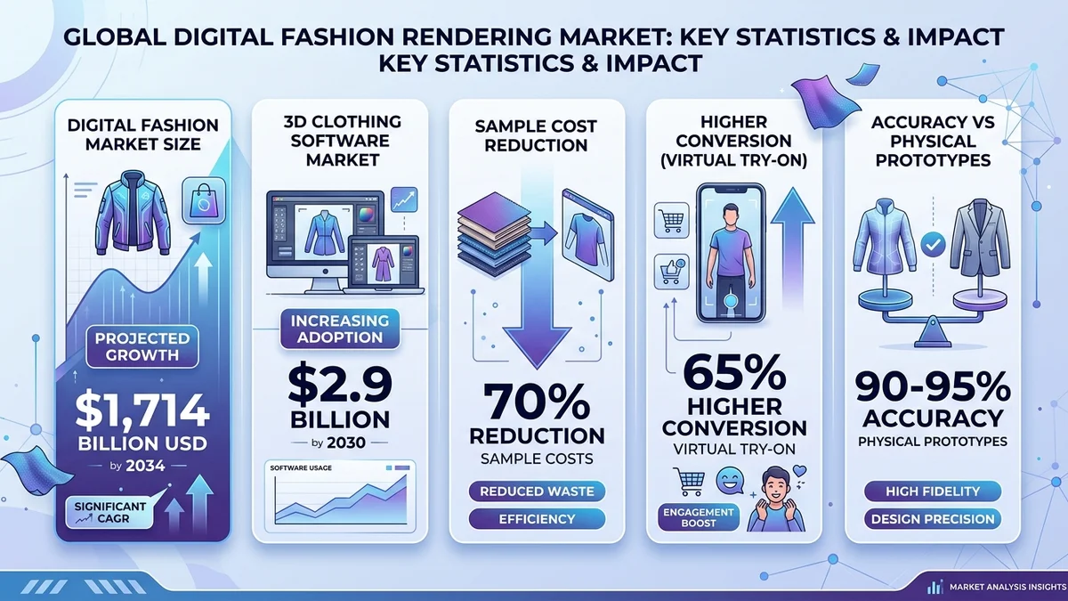 Key statistics about the rendering clothes and digital fashion market