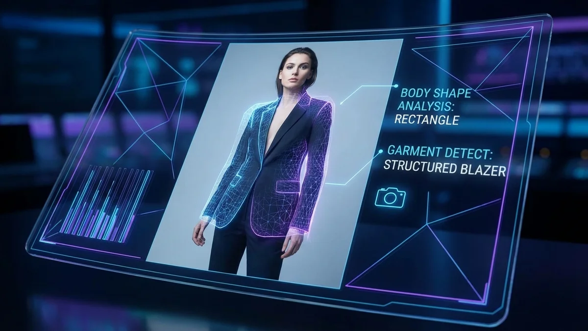 AI analyzing body shape and clothing for virtual dress swap