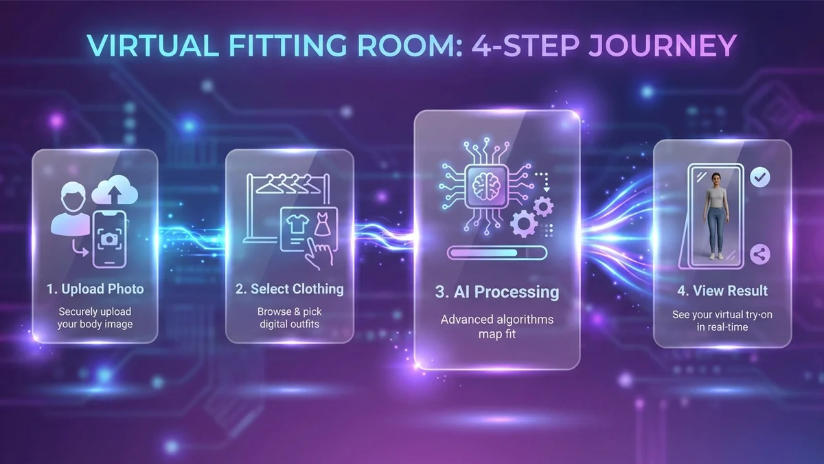 How Virtual Fitting Rooms Work - Step by step process from photo upload to result